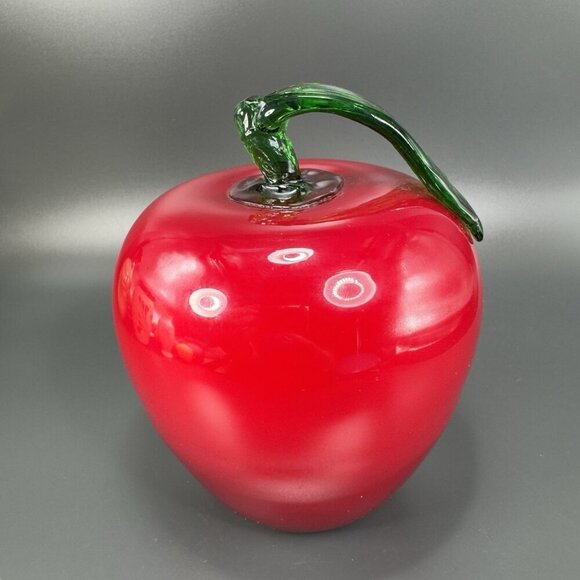 Large Art Glass Apple With Green Stem Glass Figurine Decor Paperweight Vintage - Picture 5 of 12